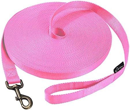 HIKISS Long Dog Leash Obedience Recall Training Agility Lead with Thickening Material for Large Dog - 15ft 20ft 30ft 50ft 100ft Training Leash(Pink)