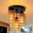 Boho Ceiling Light Fixture, 3-Light Rattan Semi Flush Mount Ceiling Light Fixture with Hand-Woven Shade Rattan Light Fixture Ceiling Mount for Bedroom Hallway Entryway