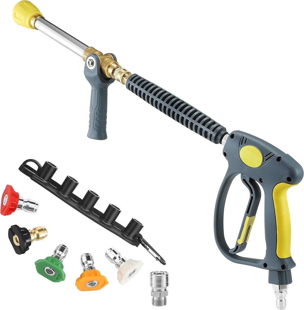 JOEJET Adjustable Pressure Washer Gun with Long Range Nozzle, Shooter Tip Twist Nozzle, 27 Inch High Power Spray Gun with Swivel 3/8" Plug and M22-14mm Connect