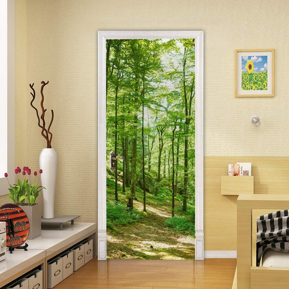 3D Door Stickers Murals Peel and Stick - Forest - Wallpaper Self-Adhesive Decals Removable PVC Waterproof Poster for Bedroom Living Room Wall Decoration 30.3 x 78.7 inch