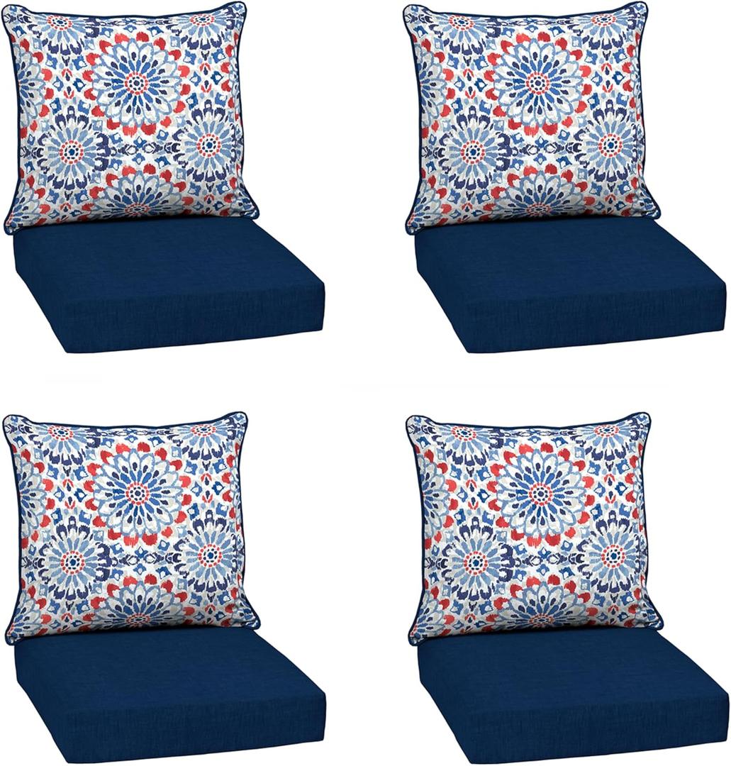 Arden Outdoor Deep Seat Cushion Set (4-Pack), 22 in x 24 in, Weather-Proof, Rain-Proof, Fade Resistant Patio Cushion for Chair, Sofa, and Couch Clark Blue