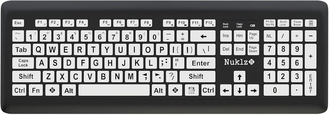 Magnus 325 | Wireless Large Print Full Size Computer Keyboard | High Contrast Black & White Keys | Soft Buttons | Ideal for Visually Impaired, Beginners and Seniors | Plug & Play