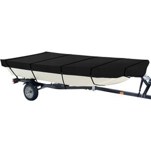 iCOVER Jon Boat Cover 12ft, Heavy Duty Waterproof Marine Grade Polyester Canvas Mooring Cover, Anti-UV Trailerable Jon Boat Covers, Fits Boats 12' Long Beam Width up to 56", Black