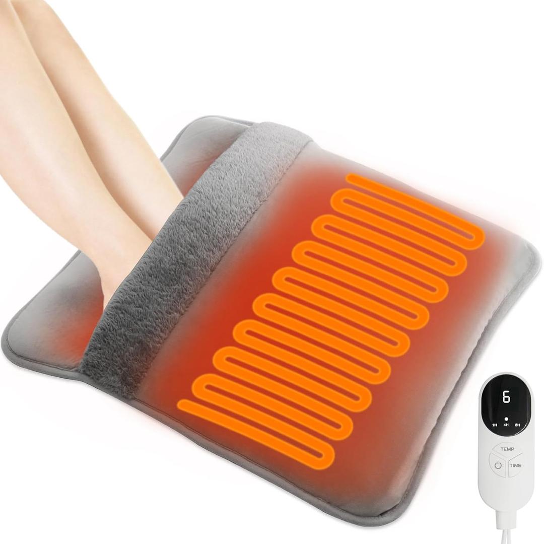 Electric Heated Pad Foot Warmer for Men and Women with Double-Sided Heated, Under Desk,Bed,Office,Home, 3 Timers 9 Fast Heating Settings, Soft and Breathable Perfect Relaxation (Light Gray)