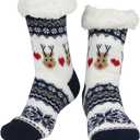 Slipper Socks for Women with Gripper - Winter Non Slip Thick Fuzzy Socks - Warm Cozy Christmas Gift (One Size)