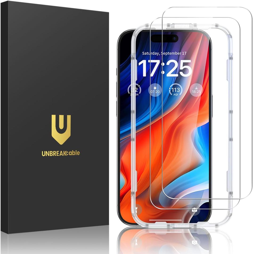 UNBREAKcable 2-Pack Screen Protector for iPhone 16 Pro Max, Double Shatterproof Tempered Glass [Easy Installation Frame] [9H Hardness] [99.99% HD Clear] [Case Friendly] for Apple 16 Pro Max 6.9 inch
