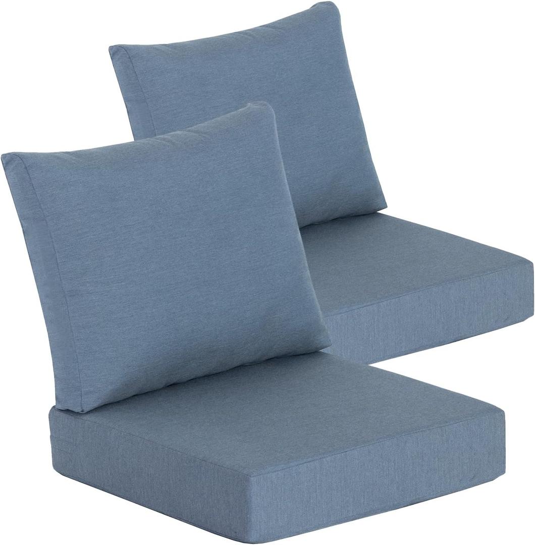 Goodgoods 22 x 24 Sunbrella Outdoor Patio Deep Seat Cushions 2-Pack, Fade-Resistant & Water-Resistant Furniture Chair Cushions with 30D High-Resilience Foam for Sofa, Spectrum Denim
