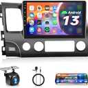 Car Radio for Honda Civic 2006-2011, Rimoody Car Stereo Android 13 GPS Navigation WiFi Mirror Link 10.1 Inch Touch Screen Bluetooth FM/RDS EQ SWC Rear View Camera Microphone