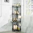 Consumest Corner Shower Caddy Standing - 4-Tier Stainless Steel Shower Organizer with Soap Holder and 4 Hooks, Large Capacity Corner Shelf Stand for Bathroom, Rest Room, Black
