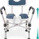 Shower Chair U-Shape Seat (450lb) Heavy Duty - Padded Armrests and Back, Shower Chairs for Elderly and Disabled, Handicap, Shower Chair for Inside Shower, Adjustable Height - Blue