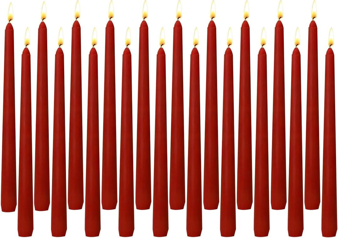 20-Pack Burgundy Taper Candles Unscented, 10 Inch Tall Dinner Table Candles for Wedding Centerpieces, Bulk Candlesticks Smokeless Dripless, Dark Red Decorative Candles for Christmas Home Decor