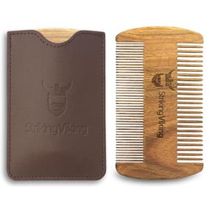 Striking Viking Sandalwood Beard Comb & Case - Pocket-Sized Grooming Tool with Fine & Coarse Teeth, Perfect for Use with Balms & Oils