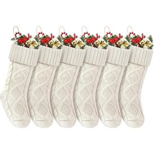 Christmas Stockings 18 Inches,Long Knitted Socks Christmas Decoration Hanging Stocking Fireplace Xmas Tree Stocking for Home Family6 White