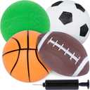 LovesTown 4-Pack Sports Balls, 5-Inch Soccer, Basketball, Playground Balls & 7 Inch Footballs for Toddlers with Pump Indoor Outdoor Toys Birthday Party Favors for Kids