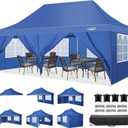 COBIZI 10x20 Pop Up Canopy Tent with 6 Sidewalls, Waterproof Commercial Canopy Ez Outdoor Instant Gazebo Easy to Set up Event Shelter, Garden Tents for Parties with Sandbags, Blue