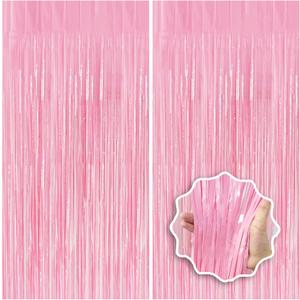 Pastel Pink Birthday Party Backdrop Decorations Foil Fringe Curtain 3.3x8.2ft 2 Pack, Pink Streamers Background Party Decorations Wall Door Hanging for Baby Valentines Barbie Princess Bachelorette