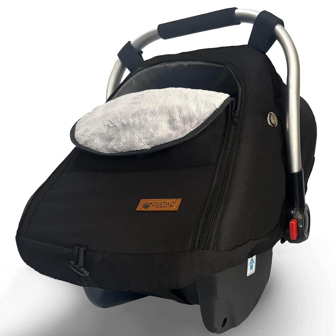 Car Seat Cover for Babies Winter - Baby Car Seat Covers Universal Cold Weather Shield,Warm and Cozy Carseat Covers Canopy Water Resistant for Baby Protection Car Seat Covers for Infant Car Seat (Black)