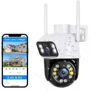 PTZ 2.4G/5G WiFi Outdoor security wireless 2X3MP Dual Lens Linkage Human Detect Pan tilt Digital zoom Auto Tracking Home Surveillance Camera 2-way audio color night vision ICsee &3M cable to yr outlet