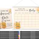 Sintuff Guess Baby Due Date Calendar Include 1 Pcs Guess The Arrival Date of The Baby Shower Wooden Sign 1 Prediction Calendar 12 Fineliner Colored Pens Game Party Favor(Bee)