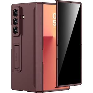 Miimall for Z Fold 7 Case with Privacy Screen Protector, Ultra-Thin Z Fold 7 Phone Case Stand, Heavy Duty, Full-Body Hinge Protection Shockproof Bumper Protective Cases for Galaxy Z Fold 7 Wine Red