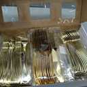 WDF300 Pieces Gold Plastic Silverware - Heavy Duty Disposable Cutlery Set Plastic Gold Silverware Set Includes 100 Forks, 100 Spoons, 100 Knives for Party Baby Shower Wedding Spring