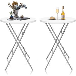 GUAGUA 32" Round Plastic Folding High Top Table - Versatile Bar, Cocktail & Portable Pub Table for Parties, Bistro & Events (White Set)