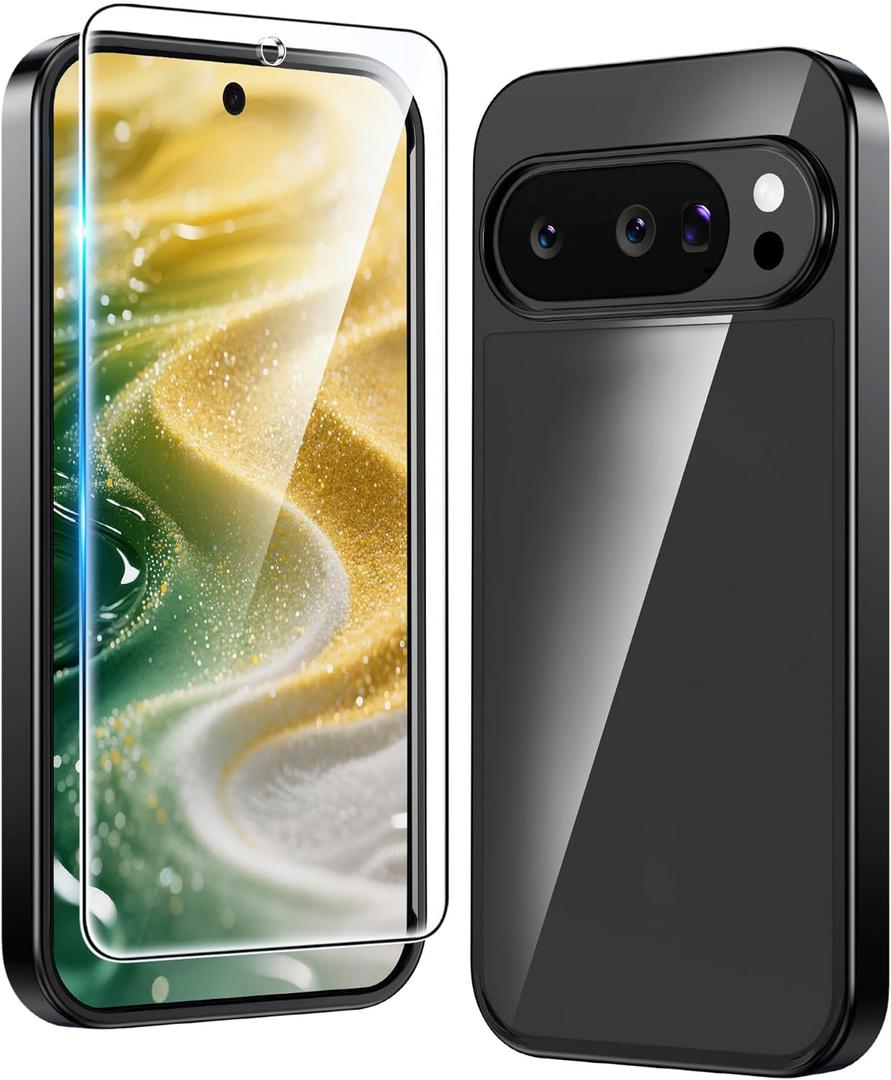 FNTCASE for Google Pixel-10-Pro XL Case: Clear Pixel 9 Pro XL Phone Cases with Screen Protector Slim Rugged Cell Cover Transparent Anti Yellowing Shockproof Protective (Black)