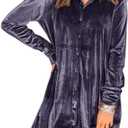 Caitefaso Womens Velvet Button Down T Shirts Swing Mini Dress Casual Long Sleeves Lapel Tunic Tops (XX-Large, Purple)
