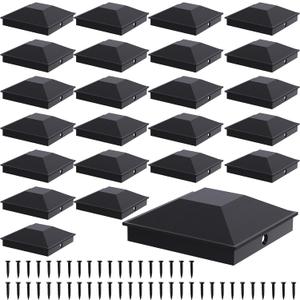 Goovilla 4x4 Post Caps Black(Actual 3.5" x 3.5"), 24 Pack Fence Post Caps with 48 Screws and Easy Installation, Sturdy Waterproof Plastic Deck Post Caps with Frosted Finishing Touch, Protect Wood Post