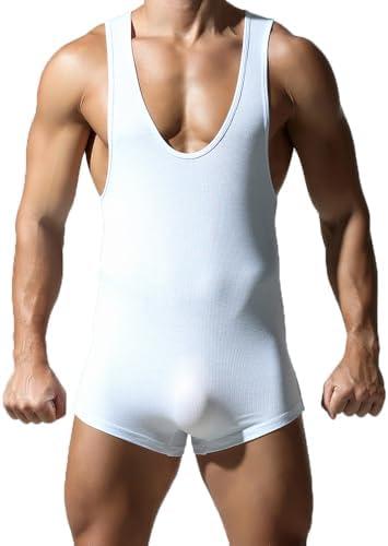 SPNSSTCR Men Athletic Supporters Bodysuits Leotard Wrestling Singlet Jumpsuits Seamless Slim Fits Shapewear Boxers, M