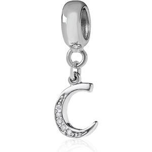 Sambaah Alphabet Charm Letter Beads Solid 925 Sterling Silver with Cubic Stones, Complete A~Z Gift Options fit Pandora European Bracelets(C)
