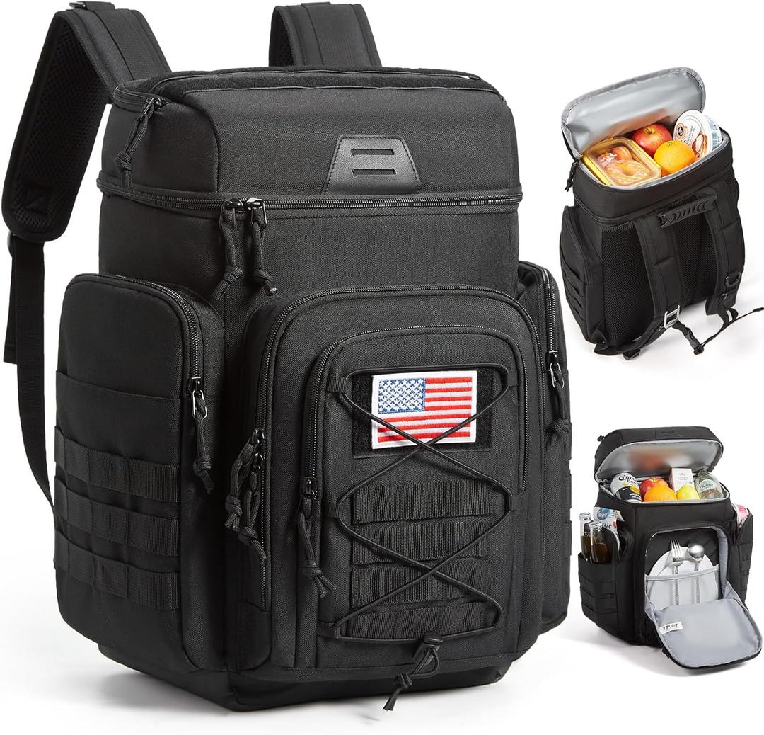 TOURIT 30L (42 Cans) Tactical Cooler Backpack  Military-Grade Insulated Back Pack with 16H Ice Retention, Leakproof Multi-Pocket Cooler Bag for Camping & Hiking, Featuring DIY Hook & Loop Panel (Aurora Black)