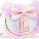 Toddler Purse Girl Wallet for 2-10 Year Old Birthday Gift, Personalized Kids Little Mouse Ear Bow Crossbody Shoulder Purse (Small-glitter-pinkletter)