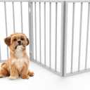 Pet Gate - 3-Panel Indoor Foldable Dog Fence for Stairs, Hallways or Doorways - 54x24-Inch Retractable Wood Freestanding Dog Gates by PETMAKER (White)