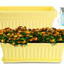 HOXHA 6 Pack Window Box Planter, 17 Inches Vegetable Flower Plastic Planter Boxes with Tray, Rectangular Planter Indoor and Outdoor Flower Pots for Windowsill, Patio, Porch, Garden Balcony, Yellow