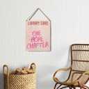 2 x Pink Library Bedroom Wall Art Sign Book Lovers Gifts for Women Man Readers One More Chapter Bookish Wooden Quote Plaque for Reading Corner Decor With Rope 8 x 10 Inch