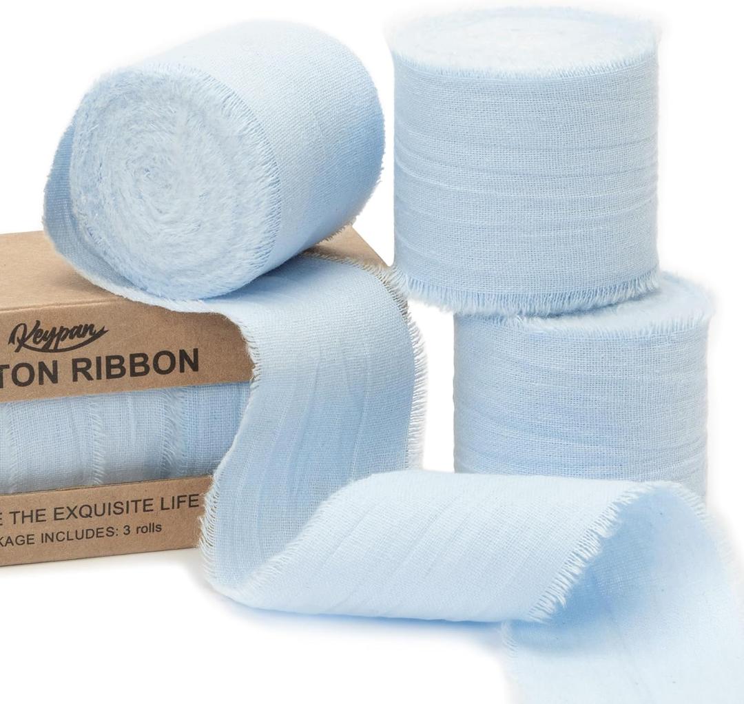 Blue Ribbon 1-1/2 Inch x 15 Yards Crinkle Fabric Cotton Ribbons for Gift Wrapping Wedding Invites Baby Shower DIY Crafts Home Decor