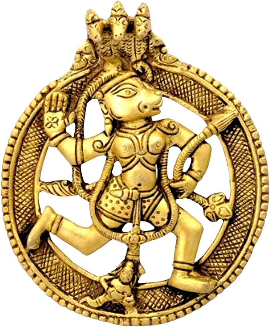 Mighty Hanuman Brass Wall Hanging, Use for Home Decor, Puja Room, Car Deshboard, Gift (5 Inch Height) (Hanuman Plaque)