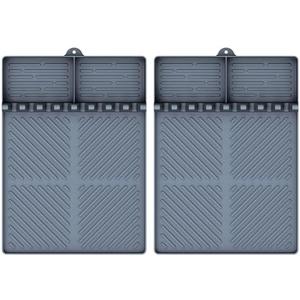 Silicone Griddle Tools Mat for Blackstone, Griddle Accessories Side Shelf Mat Grill Pad for Outdoor Grill Kitchen Counter Spatula Silicone Mat with Drip Pad (Grey (2Packs))