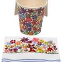 Yair Emanuel Natla Hand Washing Cup with Matching Towel for Netilat Yadayim Melamine - Jewish Judaica Gift (Flowers NYOTT-4)