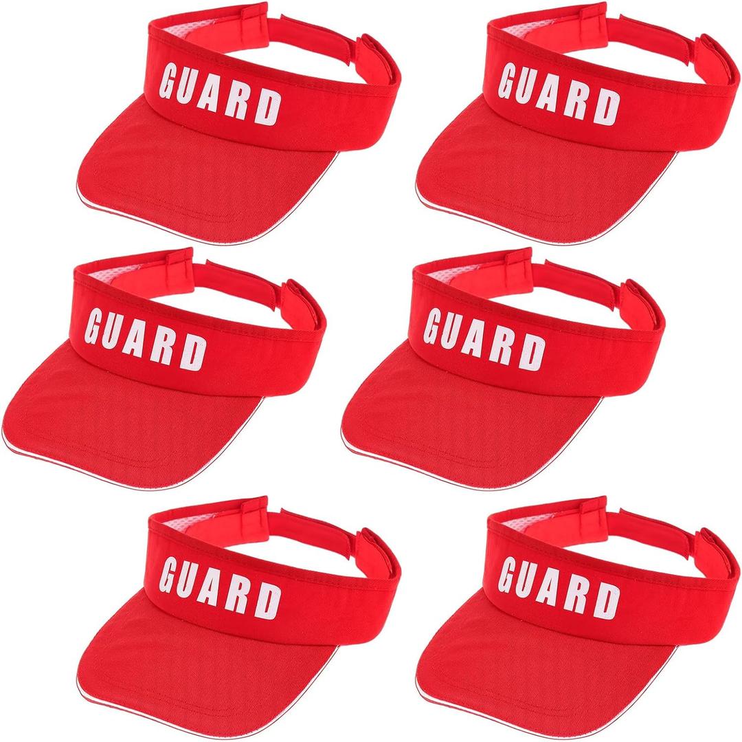 6 Pcs Lifeguard Visor Professional Guard Cap Red Sun Hat Flex Visor for Men Women Rescue Sport Pool Beach Accessories