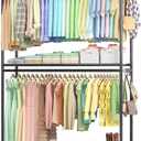 Sakugi Clothes Rack - 45.2" x 12.2" x 79.5" Clothing Rack with Shelves & Wheels, Multi-Functional Wardrobe Closet with Hooks, Sturdy Metal Garment Rack for Bedroom, Laundry, Balcony (Black)