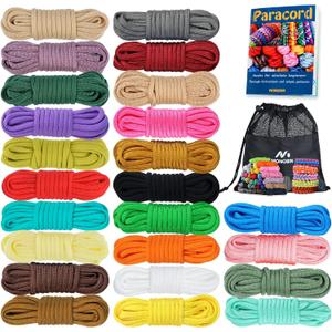 MONOBIN Paracord 550 Combo kit, 24 Colors 10ft Paracord Rope with Instruction, Multifunction Parachute Cord for Making Paracord Bracelets, Lanyard, Dog Collar, Idea for Gift