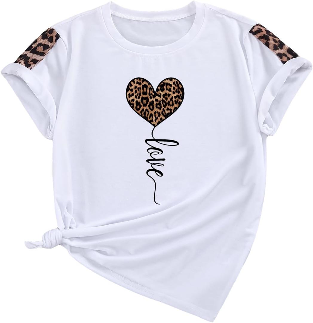 SOLY HUX Women's Letter Heart Graphic Print Tee Short Sleeve Crew Neck T Shirt Casual Summer Tops (White, M)