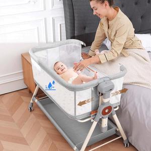 Baby Bassinet,Rocking Bassinet with Waterproof Sheet,3 in 1 Baby Bassinets Bedside Sleeper,6 Height Adjustable Bedside Bassinet for Newborn( Grey)