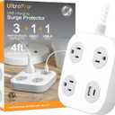 GE UltraPro 3-Outlet Surge Protector with 4ft Braided Cord, Power Strip, Extension Cord, Flat Plug, 1 USB-A & 1 USB-C Port, 245 Joules, for Home School & Office, Charging Station, White
