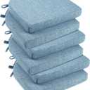 downluxe Indoor Chair Cushions for Dining Chairs, Soft and Comfortable Textured Foam Kitchen Chair Pads with Ties and Non-Slip Backing, 16" x 16" x 2", Light Blue, 6 Pack