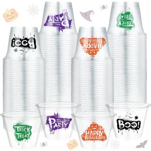 Dandat 80 Pcs Disposable Halloween Cups Plastic Clear Cups Halloween Party Happy Supplies for Liquor Coffee Juice Soda Beer Beverage (Classic Style,9 oz)