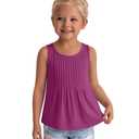Ficerd Toddler Girls' Tank Tops Sleeveless Pleated Tunic T-shirts for Baby Crew Neck Summer Dressy Loose Plain Tee Blouses(2T,Dark Rose Red)