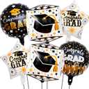 Black Gold Grad Balloons, 22 Inch Graduation Foil Balloon for College High School 2026 Graduation Balloons Decorations